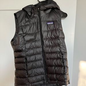 Black Patagonia puffy vest with hood